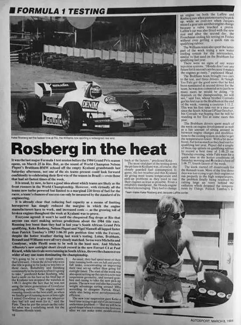 Lafitte in a Williams was paul velasco first Autosport cover