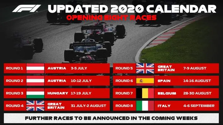 2020 f1 calendar revised updated schedule new