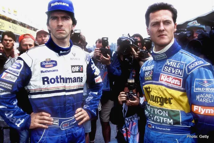 SCHUMACHER Michael mit HILL Damon Grand Prix Formel 1 Grosser Preis von Italien 1995 in Monza am 10. September 1995 PUBLICATIONxINxGERxSUIxAUTxHUNxSWExNORxDENxFINxONLY Schumacher Michael with Hill Damon Grand Prix Formula 1 grand Prize from Italy 1995 in Monza at 10 September 1995