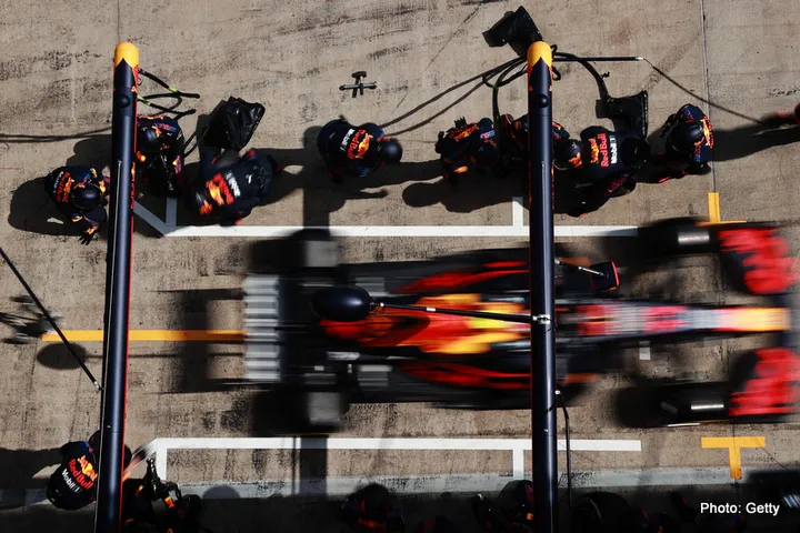 SPIELBERG, AUSTRIA - JUNE 27: Sergio Perez of Mexico driving the (11) Red Bull Racing RB16B Honda makes a pitstop during the F1 Grand Prix of Styria at Red Bull Ring on June 27, 2021 in Spielberg, Austria. (Photo by Mark Thompson/Getty Images) // Getty Images / Red Bull Content Pool  // SI202106270364 // Usage for editorial use only //