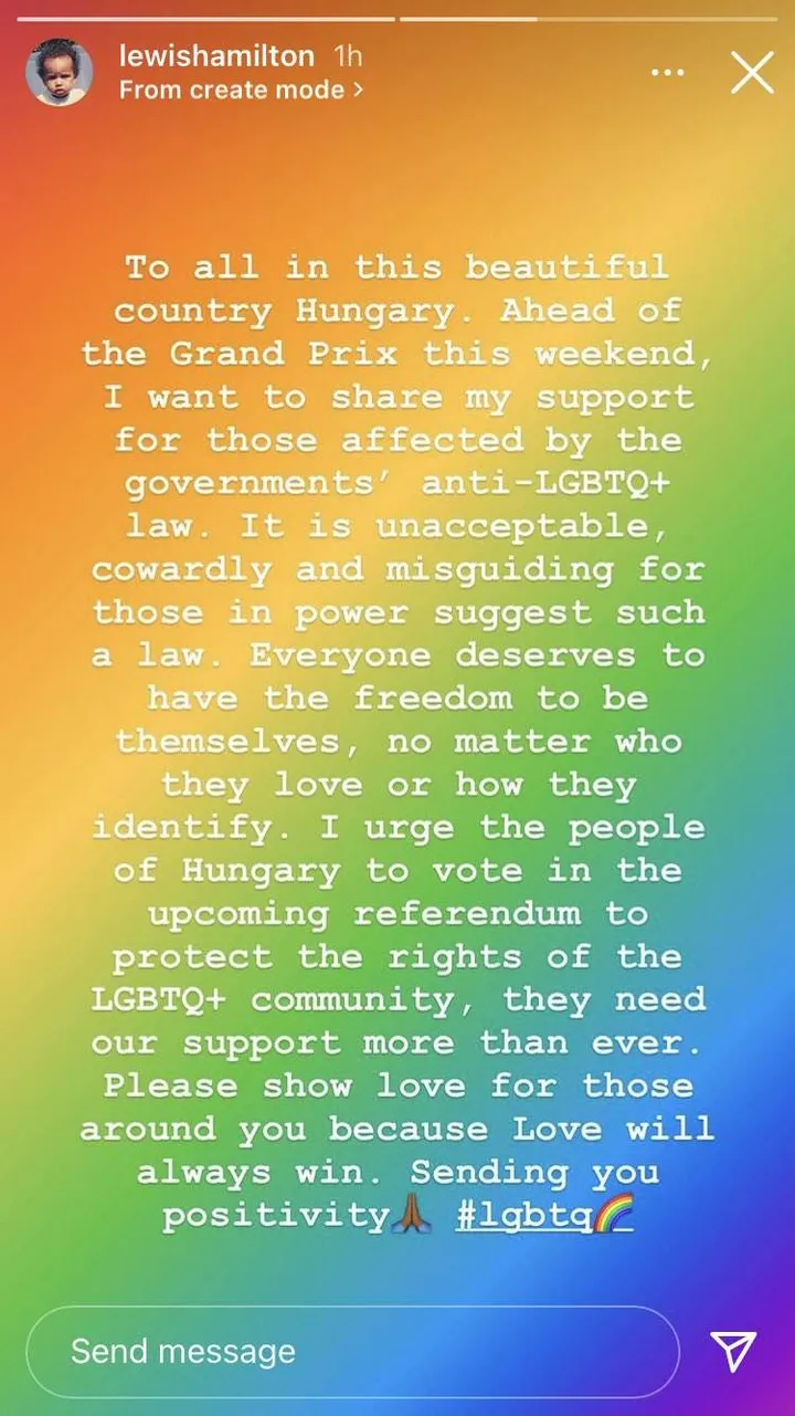 lewis hamilton message to Hungarian people on instagram