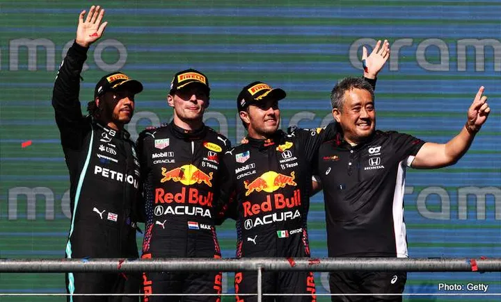 2021 United States Grand Prix podium before press conference