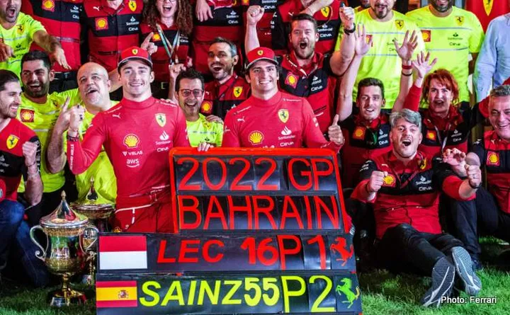 ferrari leclerc saiunz celebrate win GP BAHRAIN F1/2022 - DOMENICA 20/03/2022 credit: @Scuderia Ferrari Press Office