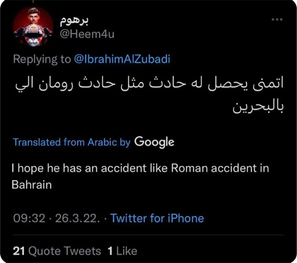 marshall hate tweet hamilton saudi grand prix death