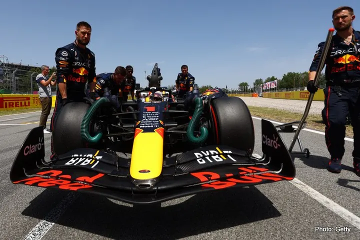BARCELONA, SPAIN - MAY 22: Max Verstappen of the Netherlands and Oracle Red Bull Racing prepares to drive on the grid during the F1 Grand Prix of Spain at Circuit de Barcelona-Catalunya on May 22, 2022 in Barcelona, Spain. (Photo by Mark Thompson/Getty Images)