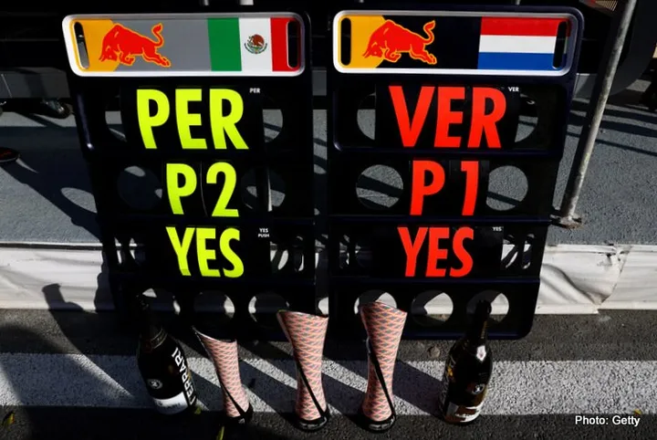 BAKU, AZERBAIJAN - JUNE 12: The race winners trophies of Max Verstappen of the Netherlands and Oracle Red Bull Racing, second place of Sergio Perez of Mexico and Oracle Red Bull Racing and constructors trophy of Red Bull Racing are pictured in the Pitlane after the F1 Grand Prix of Azerbaijan at Baku City Circuit on June 12, 2022 in Baku, Azerbaijan. (Photo by Mark Thompson/Getty Images)