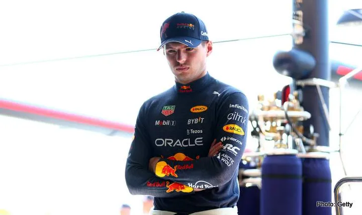 LE CASTELLET, FRANCE - JULY 22: Max Verstappen of the Netherlands and Oracle Red Bull Racing looks on in the garage during practice ahead of the F1 Grand Prix of France at Circuit Paul Ricard on July 22, 2022 in Le Castellet, France. (Photo by Mark Thompson/Getty Images)