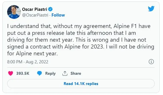 piastri tweet