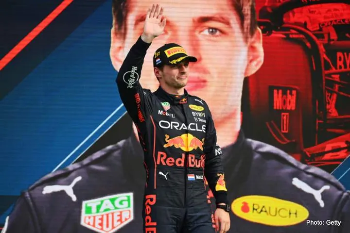 ZANDVOORT, NETHERLANDS - SEPTEMBER 04: Race winner Max Verstappen of the Netherlands and Oracle Red Bull Racing celebrates on the podium during the F1 Grand Prix of The Netherlands at Circuit Zandvoort on September 04, 2022 in Zandvoort, Netherlands. (Photo by Dan Mullan/Getty Images)