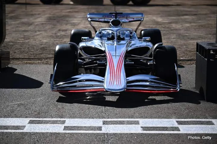 LAS VEGAS, NEVADA - NOVEMBER 05: A Las Vegas Grand Prix branded car is seen at the start line ceremony during the Formula 1 Las Vegas Grand Prix 2023 launch party on November 05, 2022 on the Las Vegas Strip in Las Vegas, Nevada. (Photo by Clive Mason - Formula 1/Formula 1 via Getty Images)