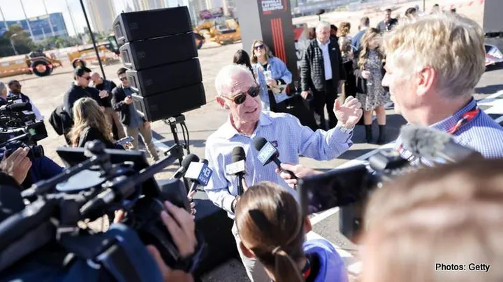 LAS VEGAS, NEVADA - NOVEMBER 05: Greg Maffei, Liberty Media President and CEO talks to the media at the start line during the Formula 1 Las Vegas Grand Prix 2023 launch party on November 05, 2022 on the Las Vegas Strip in Las Vegas, Nevada. (Photo by Greg Doherty - Formula 1/Formula 1 via Getty Images)