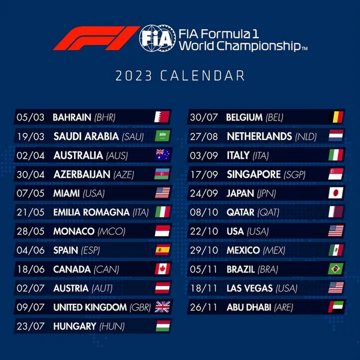 2023 F1 calendar