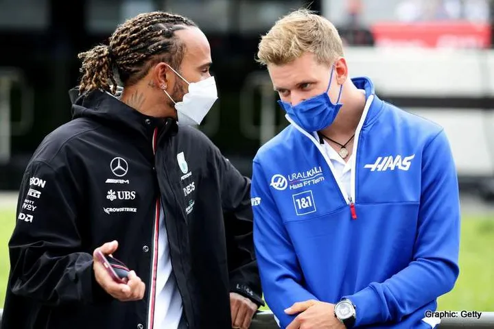 lewis hamilton mick schumacher mercedes 2023