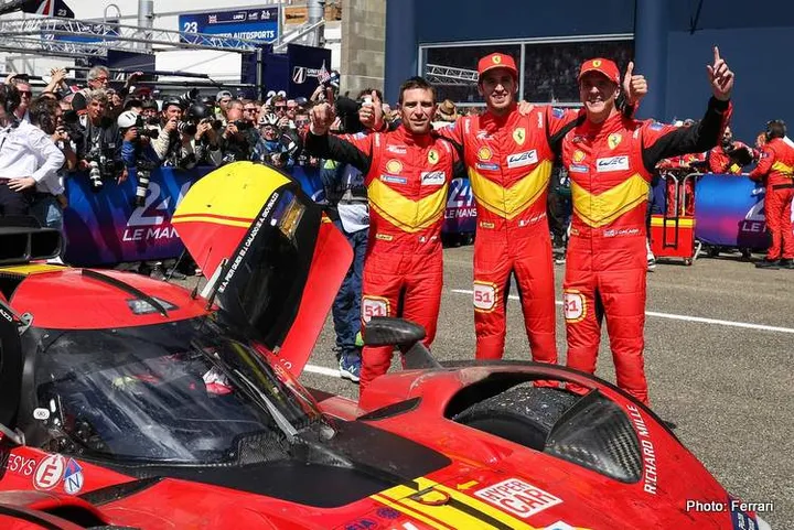 ferrari winners at le mans 24 hours pier guidi calado giovinazzi celebrate