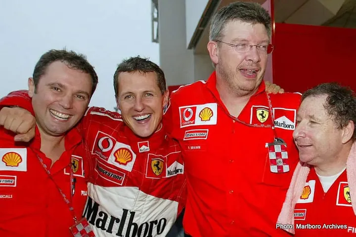 schumacher domenicali todt brawn ferrari golden era f1 celebrate