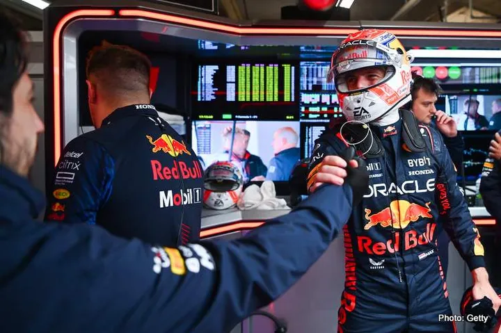 MONTREAL, QUEBEC - JUNE 17: Pole position qualifier Max Verstappen of the Netherlands and Oracle Red Bull Racing celebrates with his team in the garage during qualifying ahead of the F1 Grand Prix of Canada at Circuit Gilles Villeneuve on June 17, 2023 in Montreal, Quebec. (Photo by Dan Mullan/Getty Images)