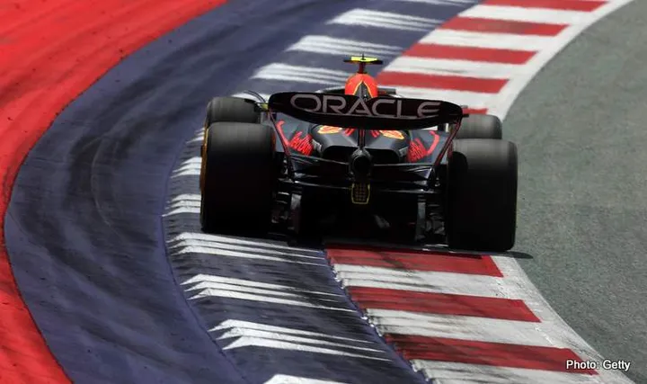SPIELBERG, AUSTRIA - JUNE 30: Sergio Perez of Mexico driving the (11) Oracle Red Bull Racing RB19 on track during practice ahead of the F1 Grand Prix of Austria at Red Bull Ring on June 30, 2023 in Spielberg, Austria. (Photo by Lars Baron/Getty Images)
