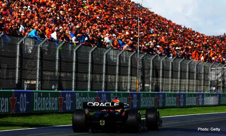 ZANDVOORT, NETHERLANDS - AUGUST 26: Max Verstappen of the Netherlands driving the (1) Oracle Red Bull Racing RB19 on track during qualifying ahead of the F1 Grand Prix of The Netherlands at Circuit Zandvoort on August 26, 2023 in Zandvoort, Netherlands. (Photo by Mark Thompson/Getty Images) // Getty Images / Red Bull Content Pool // SI202308260366 // Usage for editorial use only //