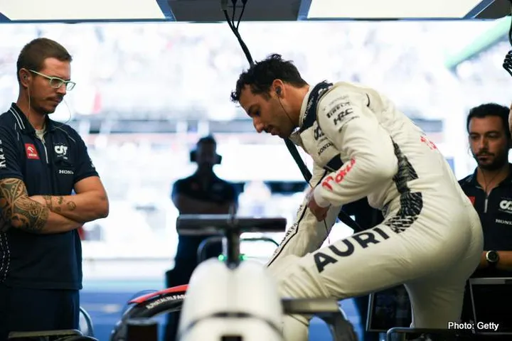MEXICO CITY, MEXICO - OCTOBER 28: Daniel Ricciardo of Australia and Scuderia AlphaTauri prepares to drive in the garage during qualifying ahead of the F1 Grand Prix of Mexico at Autodromo Hermanos Rodriguez on October 28, 2023 in Mexico City, Mexico. (Photo by Rudy Carezzevoli/Getty Images)