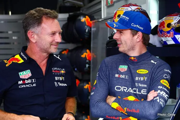 ZANDVOORT, NETHERLANDS - SEPTEMBER 02: Max Verstappen of the Netherlands and Oracle Red Bull Racing talks with Red Bull Racing Team Consultant Dr Helmut Marko and Red Bull Racing Team Principal Christian Horner during practice ahead of the F1 Grand Prix of The Netherlands at Circuit Zandvoort on September 02, 2022 in Zandvoort, Netherlands. (Photo by Mark Thompson/Getty Images)