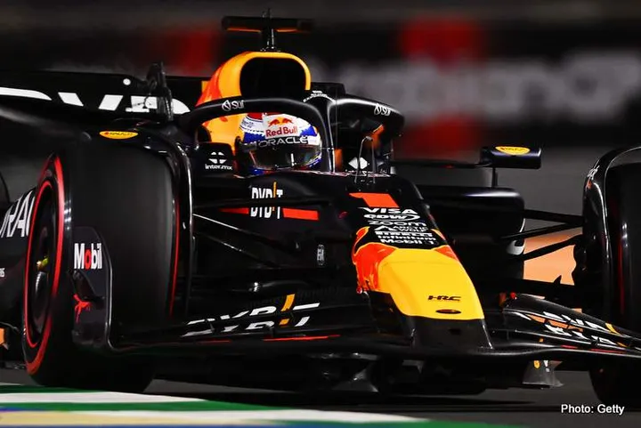 JEDDAH, SAUDI ARABIA - MARCH 08: Max Verstappen of the Netherlands driving the (1) Oracle Red Bull Racing RB20 on track during qualifying ahead of the F1 Grand Prix of Saudi Arabia at Jeddah Corniche Circuit on March 08, 2024 in Jeddah, Saudi Arabia. (Photo by Clive Mason/Getty Images)