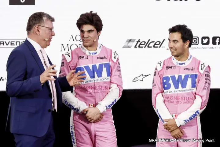 Sergio Perez, Racing Point, Lance Stroll, Racing Point, Otmar Szafnauer, Team Principal and CEO, Racing Point and Andreas Weissenbacher, CEO, BWT launch the Racing Point 2020 F1 car.