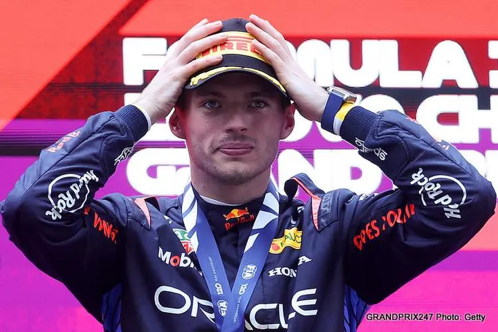 SHANGHAI, CHINA - APRIL 21: Race winner Max Verstappen of the Netherlands and Oracle Red Bull Racing looks on, on the podium after the F1 Grand Prix of China at Shanghai International Circuit on April 21, 2024 in Shanghai, China. (Photo by Lars Baron/Getty Images) // Getty Images / Red Bull Content Pool // SI202404210310 // Usage for editorial use only //
