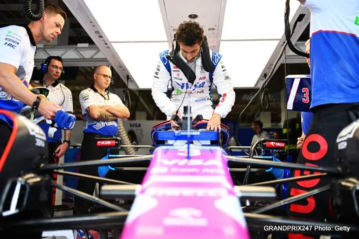 MIAMI, FLORIDA - MAY 03: Daniel Ricciardo of Australia and Visa Cash App RB prepares to drive in the garage during Sprint Qualifying ahead of the F1 Grand Prix of Miami at Miami International Autodrome on May 03, 2024 in Miami, Florida. (Photo by Rudy Carezzevoli/Getty Images)