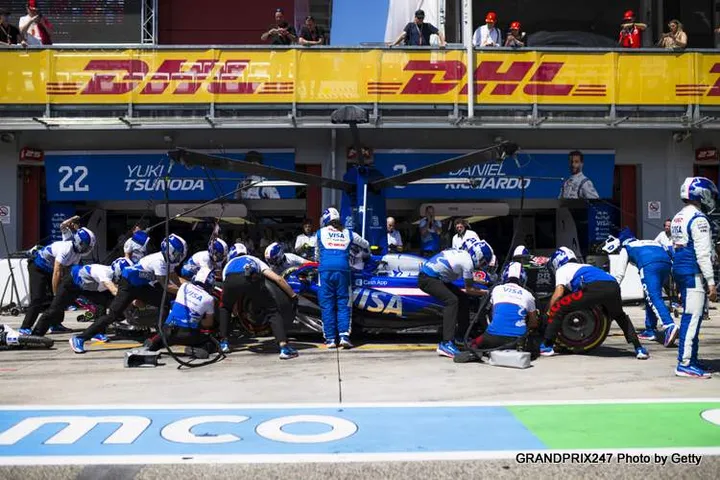 IMOLA, ITALY - MAY 17: Yuki Tsunoda of Japan driving the (22) Visa Cash App RB VCARB 01 stops in the Pitlane during practice ahead of the F1 Grand Prix of Emilia-Romagna at Autodromo Enzo e Dino Ferrari Circuit on May 17, 2024 in Imola, Italy. (Photo by Rudy Carezzevoli/Getty Images)