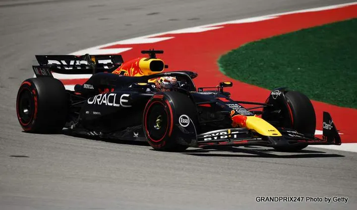 BARCELONA, SPAIN - JUNE 21: Max Verstappen of the Netherlands driving the (1) Oracle Red Bull Racing RB20 on track during practice ahead of the F1 Grand Prix of Spain at Circuit de Barcelona-Catalunya on June 21, 2024 in Barcelona, Spain. (Photo by Chris Graythen/Getty Images)