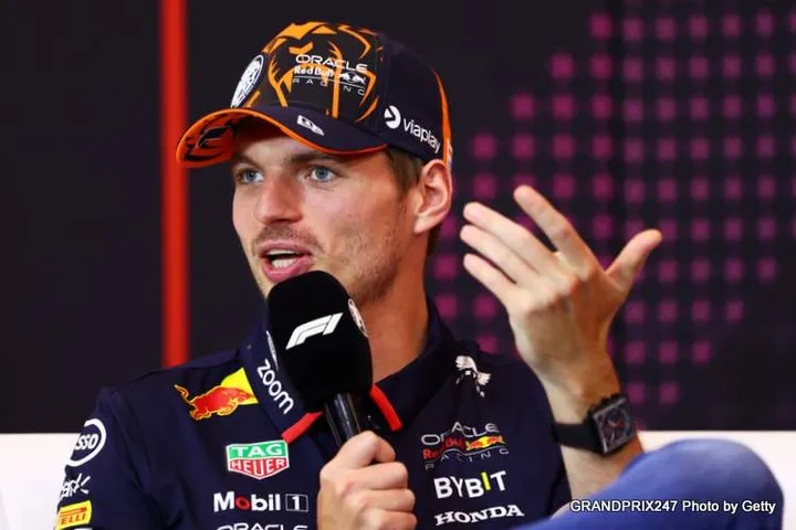 SPIELBERG, AUSTRIA - JUNE 27: Max Verstappen of the Netherlands and Oracle Red Bull Racing attends the Drivers Press Conference during previews ahead of the F1 Grand Prix of Austria at Red Bull Ring on June 27, 2024 in Spielberg, Austria. (Photo by Clive Rose/Getty Images)