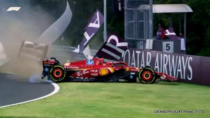leclerc crash accident shunt spin hungary ferrari f1 2024 fp2