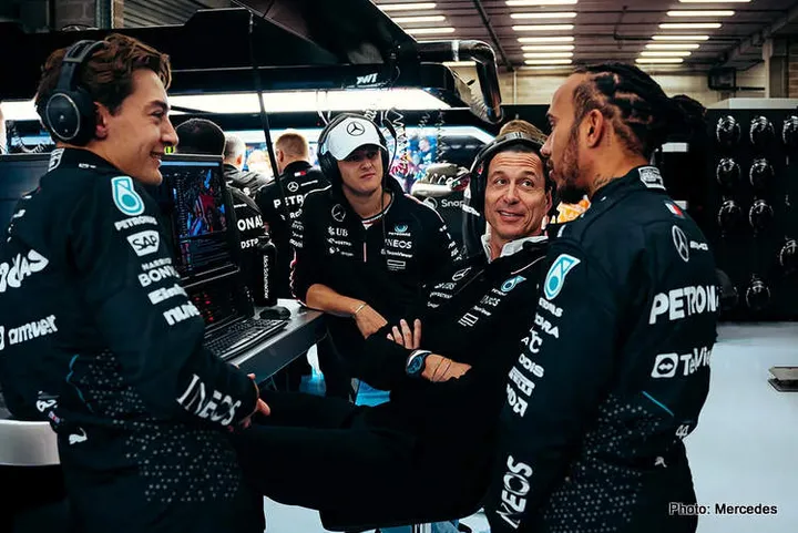 mercedes f1 hamilton wolff schumacher russell