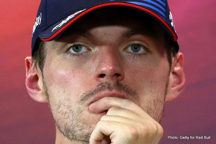 SINGAPORE, SINGAPORE - SEPTEMBER 21: Second placed qualifier Max Verstappen of the Netherlands and Oracle Red Bull Racing attends the press conference after qualifying ahead of the F1 Grand Prix of Singapore at Marina Bay Street Circuit on September 21, 2024 in Singapore, Singapore. (Photo by Clive Rose/Getty Images) // Getty Images / Red Bull Content Pool // SI202409210447 // Usage for editorial use only //
