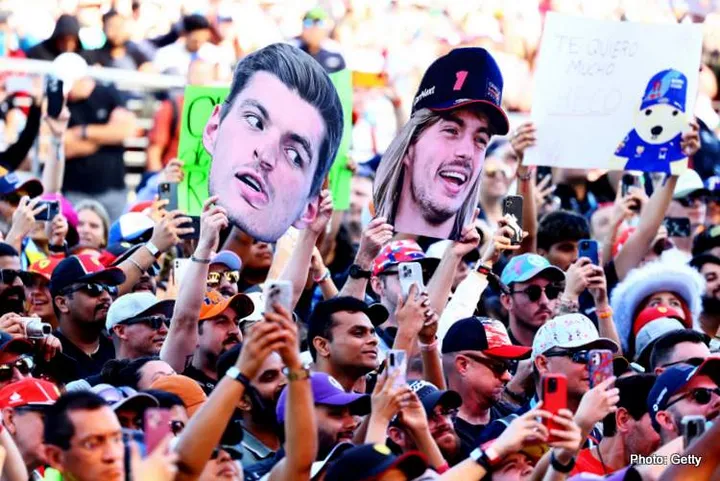 AUSTIN, TEXAS - OCTOBER 19: Max Verstappen of the Netherlands and Oracle Red Bull Racing fans show their support at the fanstage prior to the Sprint ahead of the F1 Grand Prix of United States at Circuit of The Americas on October 19, 2024 in Austin, Texas. (Photo by Mark Thompson/Getty Images) // Getty Images / Red Bull Content Pool // SI202410190494 // Usage for editorial use only //