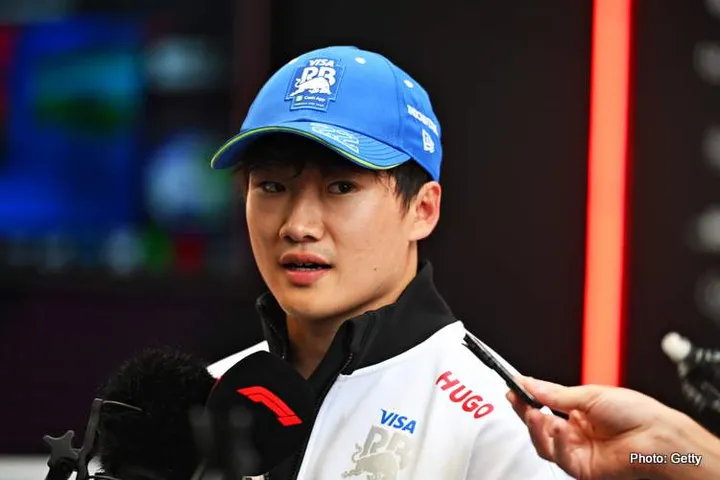 SAO PAULO, BRAZIL - NOVEMBER 03: 7th placed Yuki Tsunoda of Japan and Visa Cash App RB talks to the media in the Paddock after the F1 Grand Prix of Brazil at Autodromo Jose Carlos Pace on November 03, 2024 in Sao Paulo, Brazil. (Photo by Rudy Carezzevoli/Getty Images) // Getty Images / Red Bull Content Pool // SI202411030520 // Usage for editorial use only //