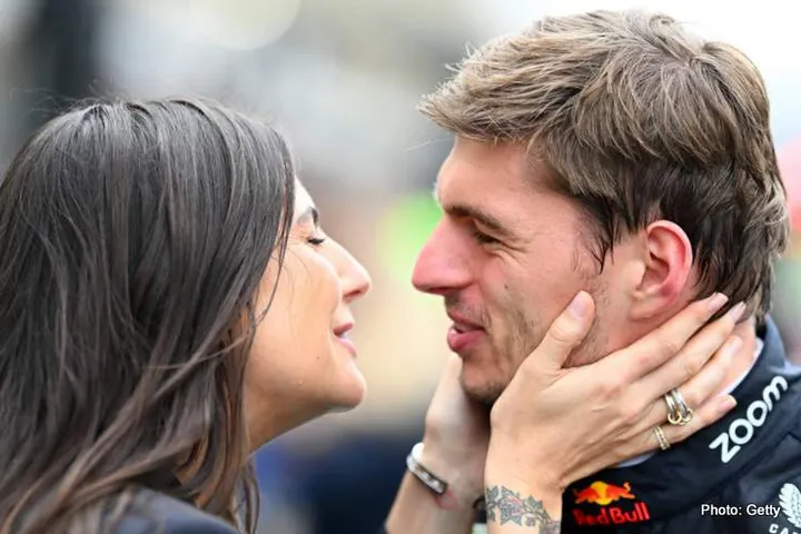 SAO PAULO, BRAZIL - NOVEMBER 03: Race winner Max Verstappen of the Netherlands and Oracle Red Bull Racing celebrates with Kelly Piquet in parc ferme after the F1 Grand Prix of Brazil at Autodromo Jose Carlos Pace on November 03, 2024 in Sao Paulo, Brazil. (Photo by Clive Mason/Getty Images) // Getty Images / Red Bull Content Pool // SI202411050526 // Usage for editorial use only //