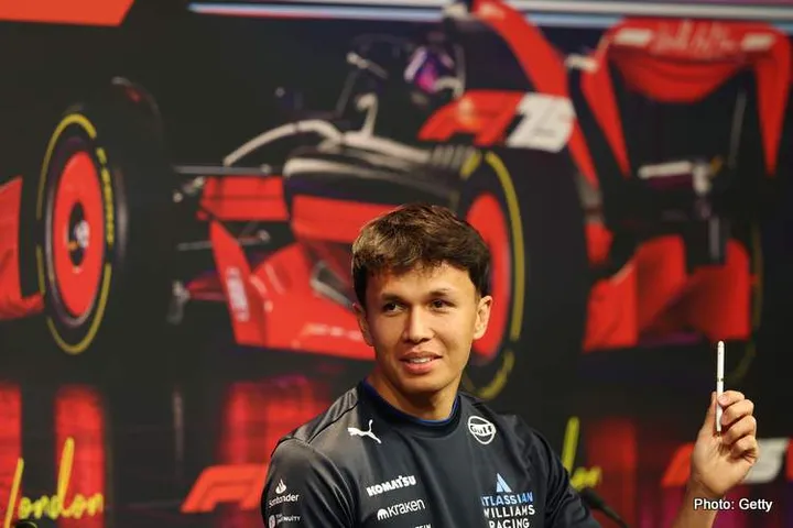 LONDON, ENGLAND - FEBRUARY 18: Alexander Albon of Thailand and Williams talks to the media during a press conference prior to F1 75 Live at InterContinental London O2 on February 18, 2025 in London, England. (Photo by Mark Thompson - Formula 1/Formula 1 via Getty Images)
