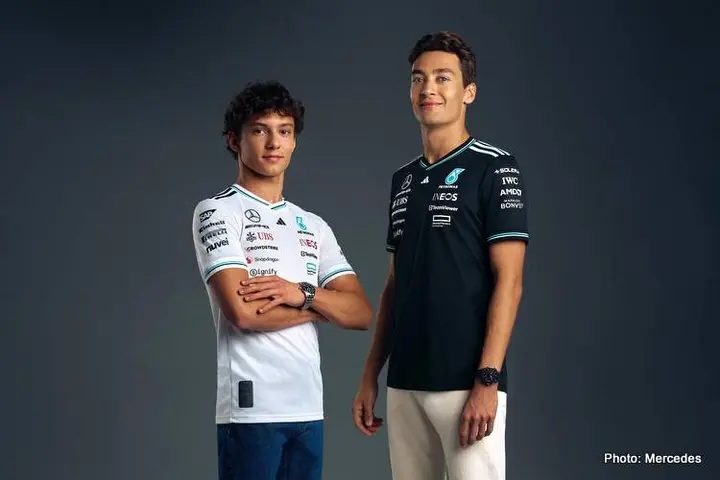 Russell and Antonelli step out in new Mercedes F1 teamwear