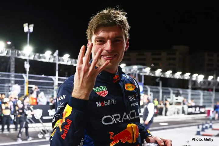 LAS VEGAS, NEVADA - NOVEMBER 23: 2024 F1 World Drivers Champion Max Verstappen of the Netherlands and Oracle Red Bull Racing celebrates in parc ferme during the F1 Grand Prix of Las Vegas at Las Vegas Strip Circuit on November 23, 2024 in Las Vegas, Nevada. (Photo by Mark Thompson/Getty Images) // Getty Images / Red Bull Content Pool // SI202411240332 // Usage for editorial use only //