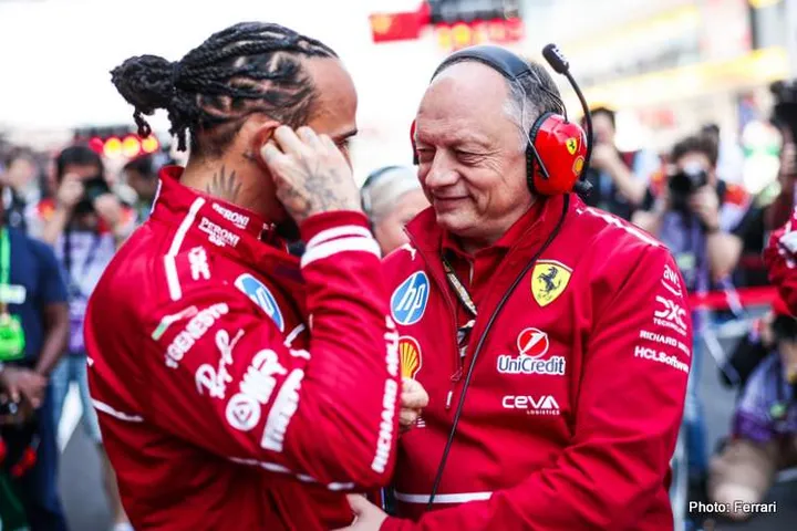 VASSEUR Frédéric (fra), Team Principal &amp; General Manager of the Scuderia Ferrari, portrait and HAMILTON Lewis (gbr), Scuderia Ferrari SF-25, portrait during the Formula 1 Heineken Chinese Grand Prix 2025, 2nd round of the 2025 FIA Formula One World Championship from March 21 to 23, 2025 on the Shanghai International Circuit, in Shanghai, China - Photo Eric Alonso / DPPI