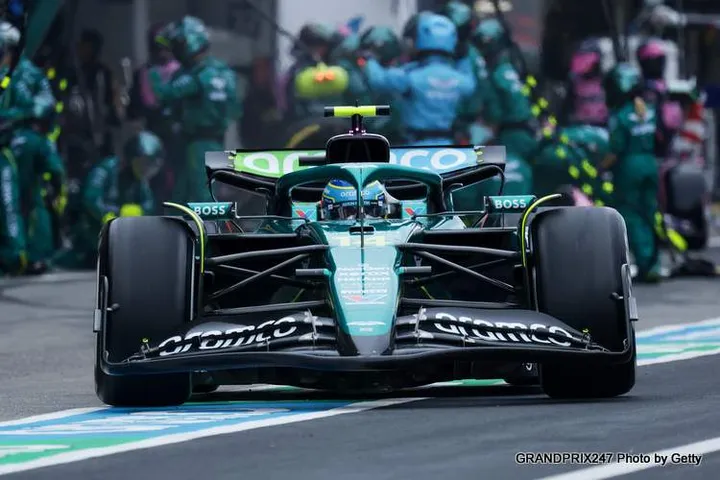 SUZUKA, JAPAN - APRIL 06: Fernando Alonso of Spain driving the (14) Aston Martin F1 Team AMR25 Mercedes makes a pitstop during the F1 Grand Prix of Japan at Suzuka Circuit on April 06, 2025 in Suzuka, Japan. (Photo by Mark Thompson/Getty Images)2208760603Colour Image, Horizontal, sport, motorsport, formula one racing