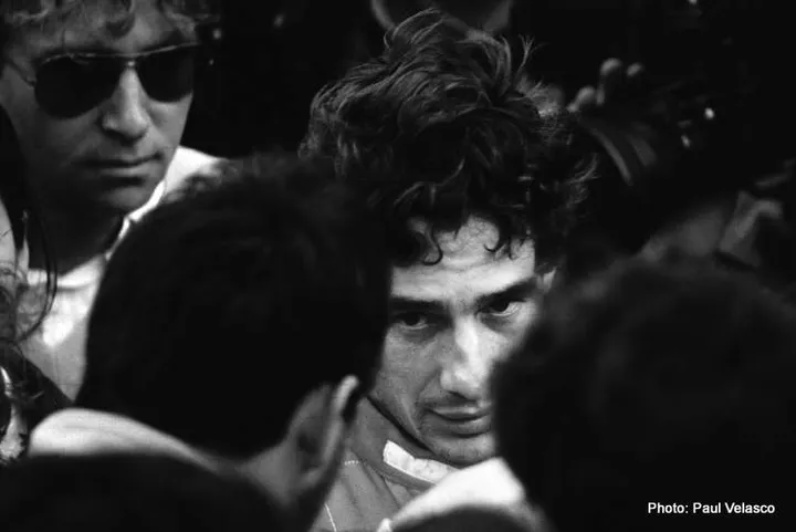 Ayrton Senna Surrounded 1991 Photo by Paul Velasco (B&amp;W)