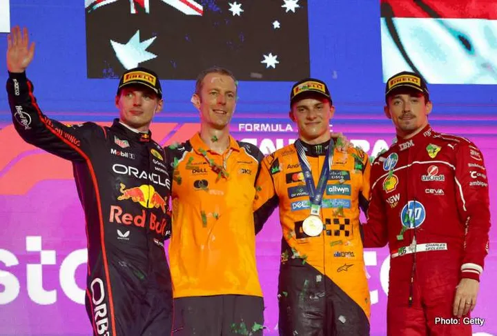 Full transcript from the FIA-hosted top three press conference after the Saudi Arabian Grand Prix, Round 5 of the 2025 Formula 1 World Championship at Jeddah Street Circuit. Featuring race-winner and new Championship leader Oscar Piastri (McLaren); P2. Max Verstappen (Red Bull Racing) and P3. Charles Leclerc (Ferrari) with parc ferme interviews conducted by David Coulthard).