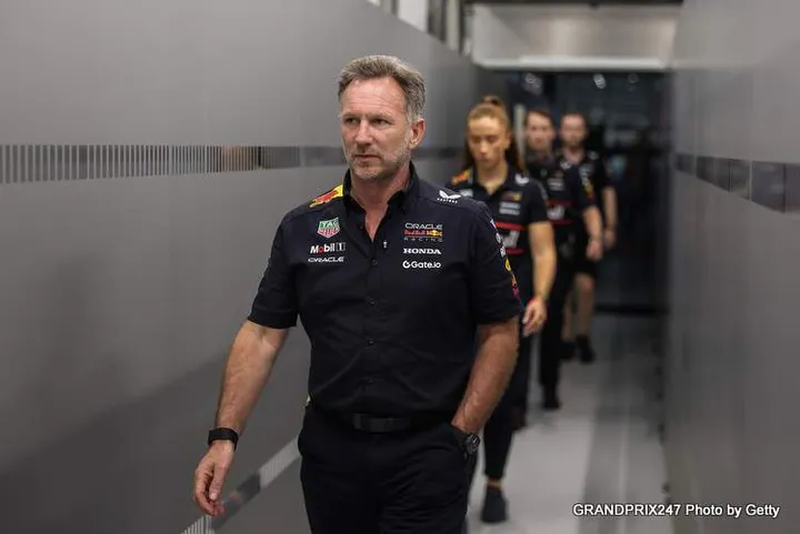 JEDDAH, SAUDI ARABIA - APRIL 19: Christian Horner, Team Principal of Oracle Red Bull Racing enters the garage during qualifying ahead of the F1 Grand Prix of Saudi Arabia at Jeddah Corniche Circuit on April 19, 2025 in Jeddah, Saudi Arabia. (Photo by Alex Pantling/Getty Images) // Getty Images / Red Bull Content Pool // SI202504200126 // Usage for editorial use only //