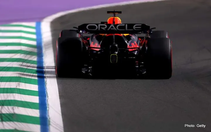 JEDDAH, SAUDI ARABIA - APRIL 18: Max Verstappen of the Netherlands driving the (1) Oracle Red Bull Racing RB21 on track during practice ahead of the F1 Grand Prix of Saudi Arabia at Jeddah Corniche Circuit on April 18, 2025 in Jeddah, Saudi Arabia. (Photo by Alex Pantling/Getty Images) // Getty Images / Red Bull Content Pool // SI202504181168 // Usage for editorial use only //