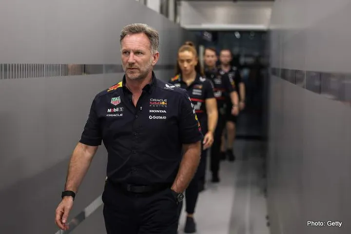 JEDDAH, SAUDI ARABIA - APRIL 19: Christian Horner, Team Principal of Oracle Red Bull Racing enters the garage during qualifying ahead of the F1 Grand Prix of Saudi Arabia at Jeddah Corniche Circuit on April 19, 2025 in Jeddah, Saudi Arabia. (Photo by Alex Pantling/Getty Images) // Getty Images / Red Bull Content Pool // SI202504200126 // Usage for editorial use only //