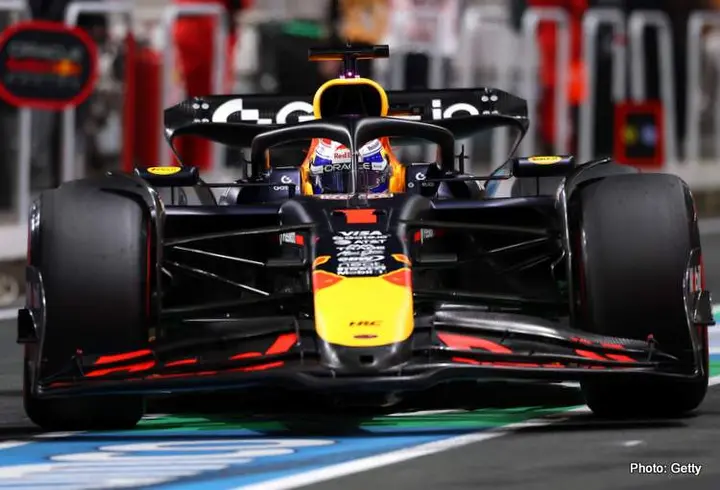 JEDDAH, SAUDI ARABIA - APRIL 19: Max Verstappen of the Netherlands driving the (1) Oracle Red Bull Racing RB21 in the Pitlane during qualifying ahead of the F1 Grand Prix of Saudi Arabia at Jeddah Corniche Circuit on April 19, 2025 in Jeddah, Saudi Arabia. (Photo by Alex Pantling/Getty Images) // Getty Images / Red Bull Content Pool // SI202504190256 // Usage for editorial use only //