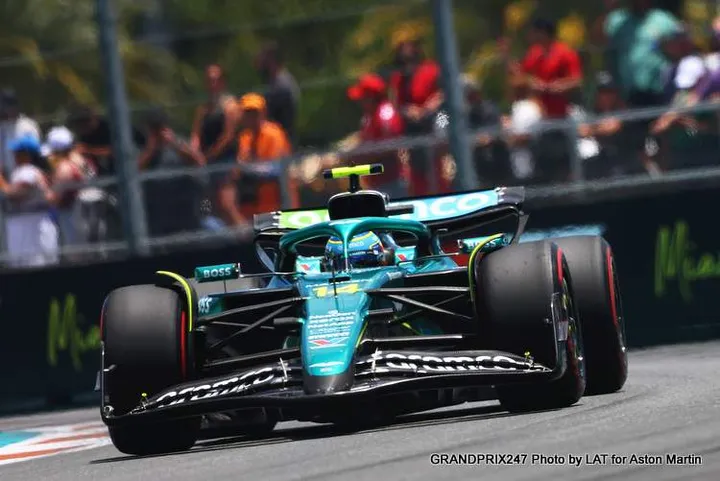 MIAMI, FLORIDA - MAY 02: Fernando Alonso of Spain driving the (14) Aston Martin F1 Team AMR25 Mercedes on track during practice ahead of the F1 Grand Prix of Miami at Miami International Autodrome on May 02, 2025 in Miami, Florida. (Photo by Andy Hone/LAT Images)2213088813Colour Image, Horizontal, sport, motorsport, formula one racing