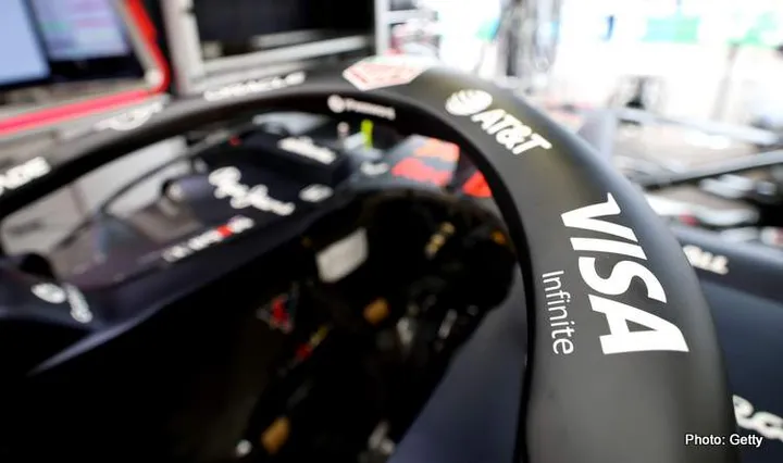 MONTE-CARLO, MONACO - MAY 22: Visa sponsor on the Halo of the Oracle Red Bull Racing car during previews ahead of the F1 Grand Prix of Monaco at Circuit de Monaco on May 22, 2025 in Monte-Carlo, Monaco. (Photo by Mark Thompson/Getty Images)